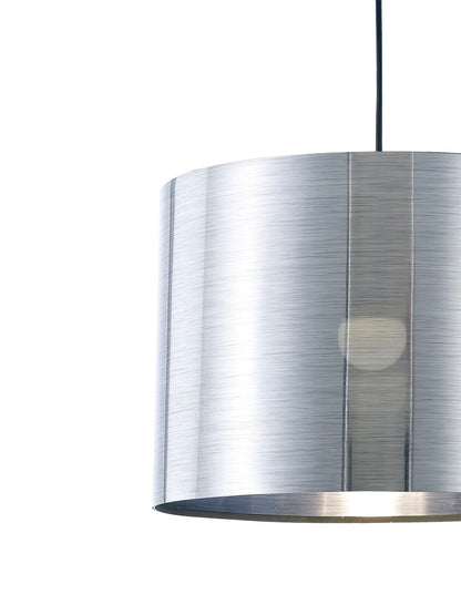 Deco Dako Black Pendant 1 Light E27 with 350 x 250mm Metallic Chrome Finish Cylinder Shade, c/w Ceiling Bracket