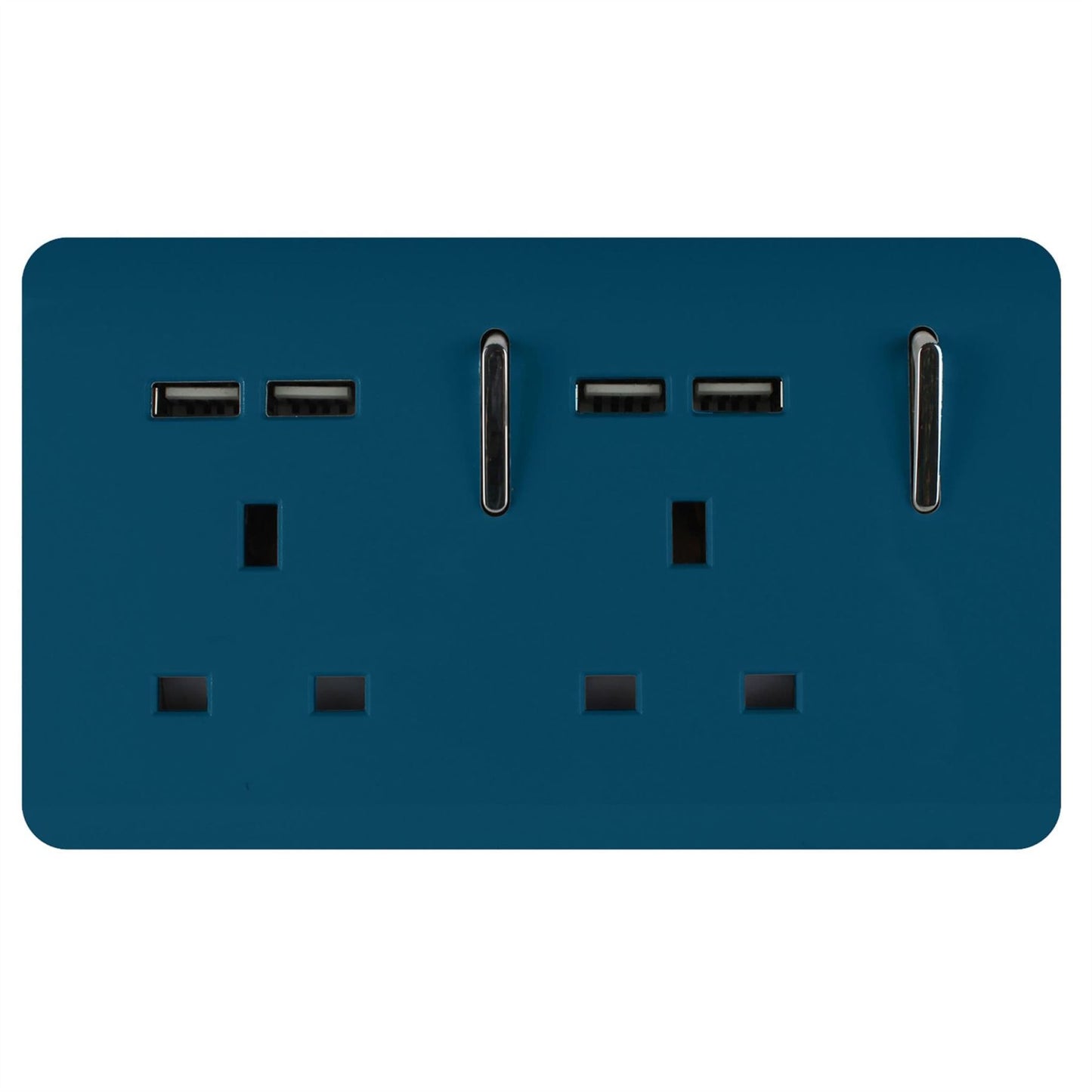 Trendi 2 Gang Artistic Modern Glossy 13 Amp 4x2.1mA USB Switched Tactile Plug Socket Midnight Blue