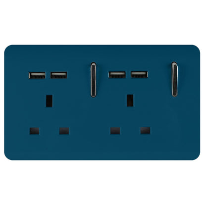 Trendi 2 Gang Artistic Modern Glossy 13 Amp 4x2.1mA USB Switched Tactile Plug Socket Midnight Blue