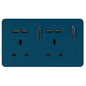 Trendi 2 Gang Artistic Modern Glossy 13 Amp 4x2.1mA USB Switched Tactile Plug Socket Midnight Blue