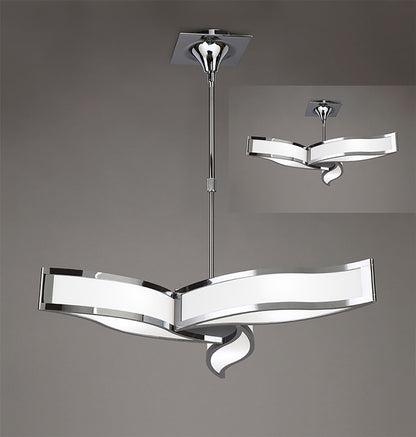 Mantra Sintesys 61cm Telescopic Convertible To Semi Flush E27 3 Light E27, Polished Chrome/White Acrylic, CFL Lamps INCLUDED