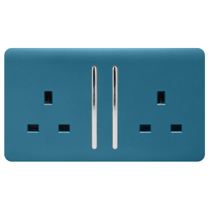 Trendi 2 Gang Artistic Modern Glossy 13 Amp Switched Tactile Plug Socket Ocean Blue (5 Pack)
