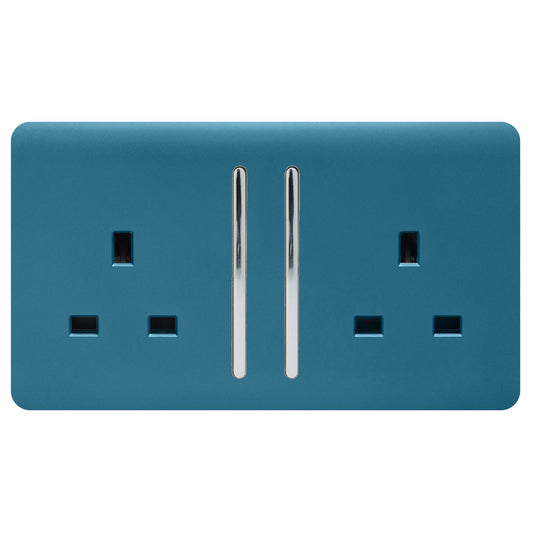 Trendi 2 Gang Artistic Modern Glossy 13 Amp Switched Tactile Plug Socket Ocean Blue (5 Pack)