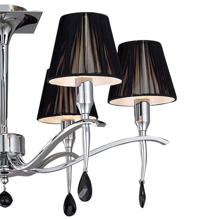 Mantra M0344 Siena Semi Ceiling Round 6 Light E14, Polished Chrome with Black Shades and Black Crystal