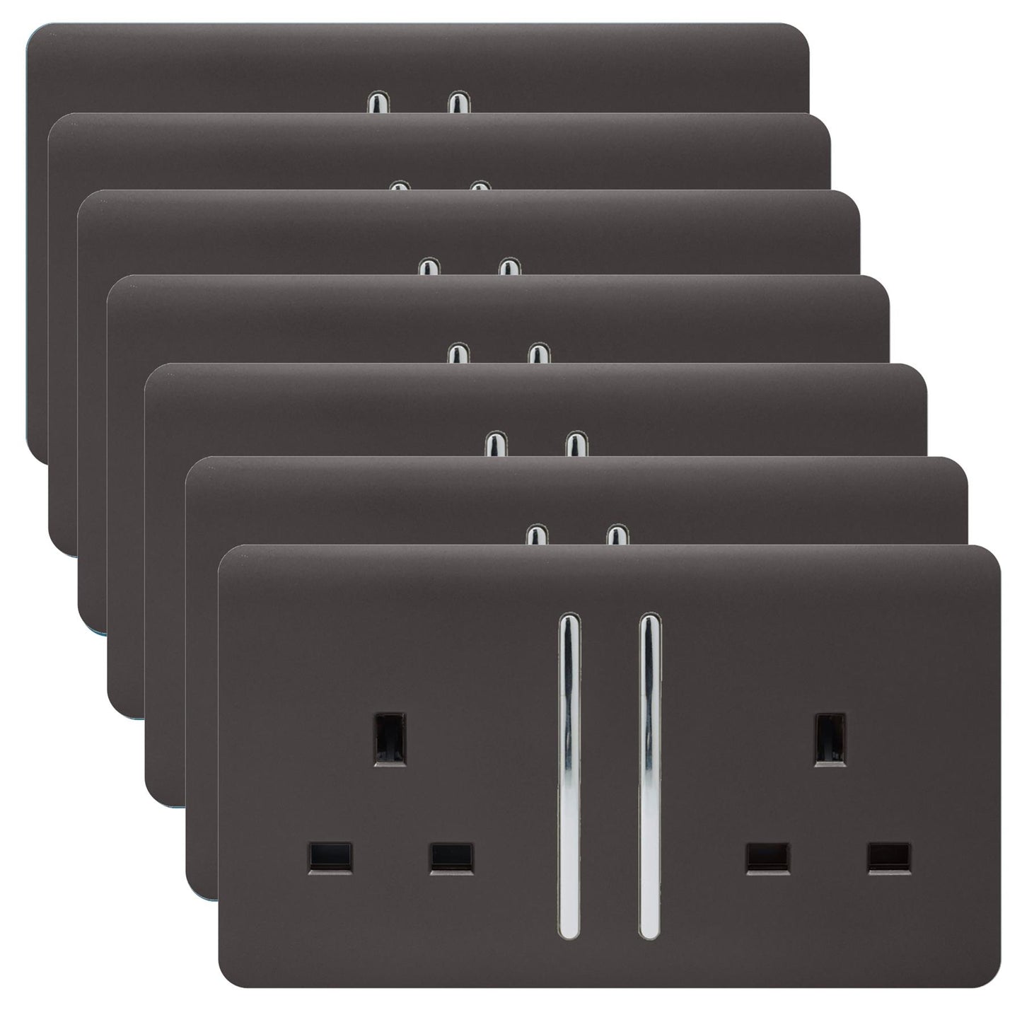 Trendi 2 Gang Artistic Modern Glossy 13 Amp Switched Plug Socket Dark Brown (7 Pack)