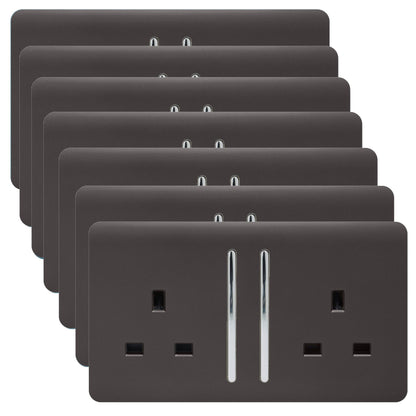 Trendi 2 Gang Artistic Modern Glossy 13 Amp Switched Plug Socket Dark Brown (7 Pack)