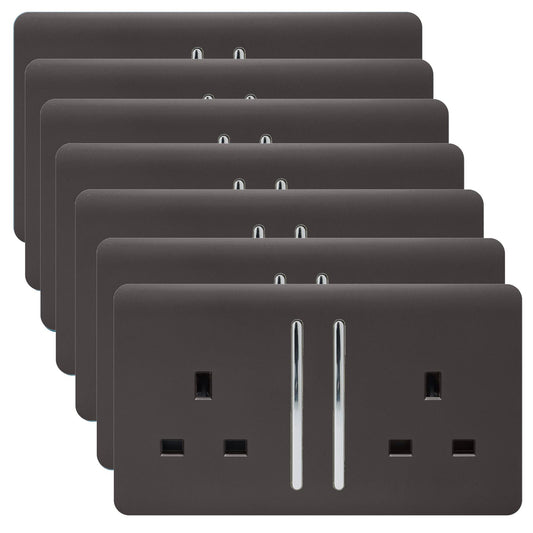 Trendi 2 Gang Artistic Modern Glossy 13 Amp Switched Plug Socket Dark Brown (7 Pack)
