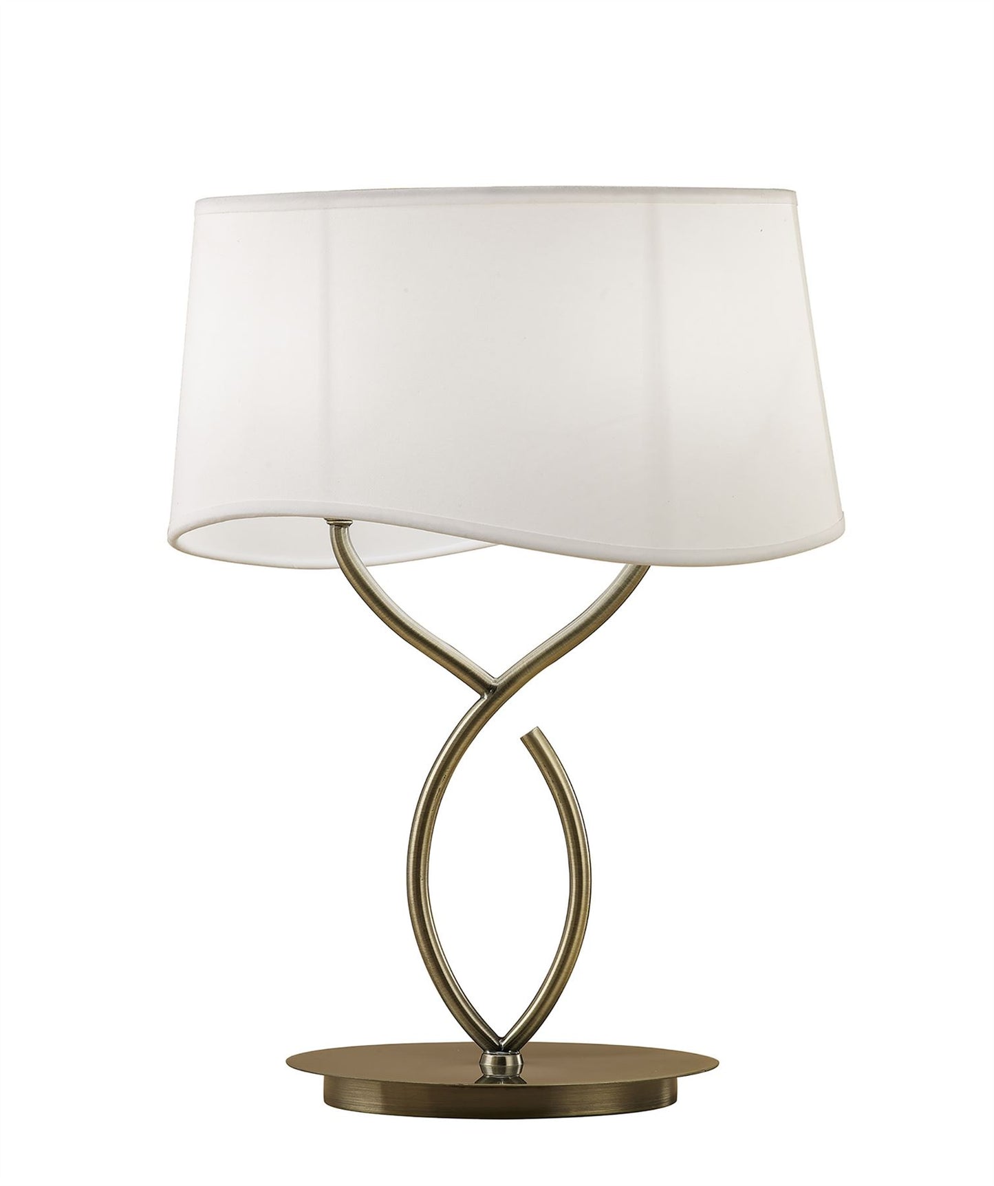 Mantra Ninette Table Lamp 2 Light E14 Large, Antique Brass with Ivory White Shade