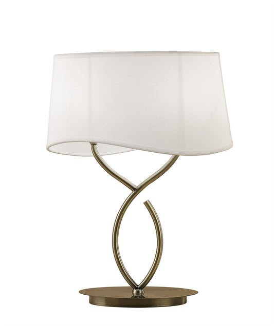 Mantra Ninette Table Lamp 2 Light E14 Large, Antique Brass with Ivory White Shade