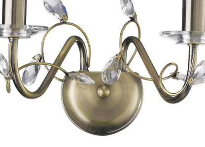 Diyas Willow Wall Light WITHOUT SHADE 2 Light E14 Antique Brass/Crystal