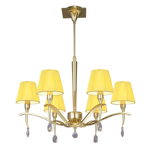 Mantra Siena 63cm Pendant Round 6 Light E14, Polished Brass with Amber Cream Shades and Clear Crystal