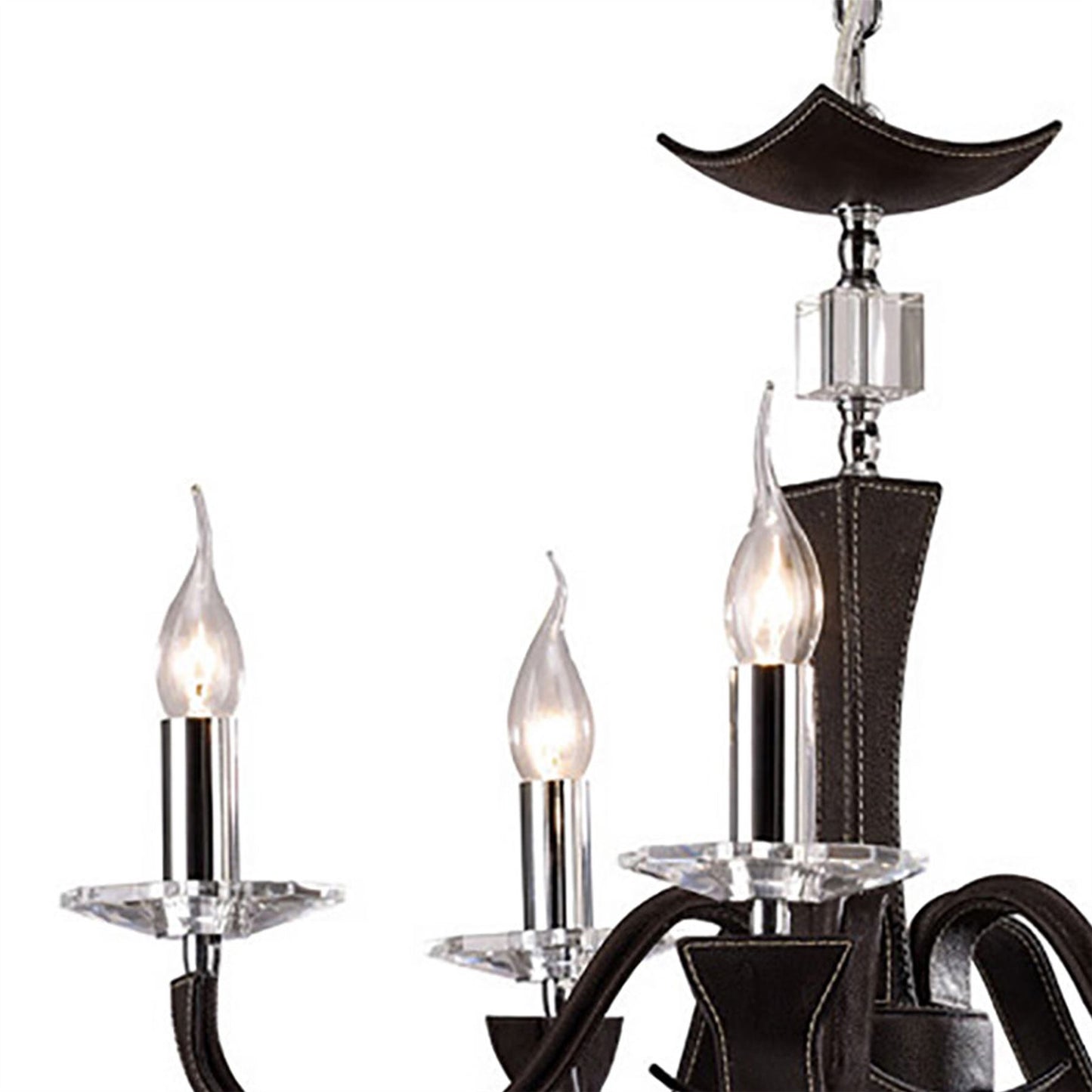 Diyas Nardini 60cm  5 Light E14 Polished Chrome/Dark Brown Faux Leather/Crystal Ceiling Pendant Light Fitting
