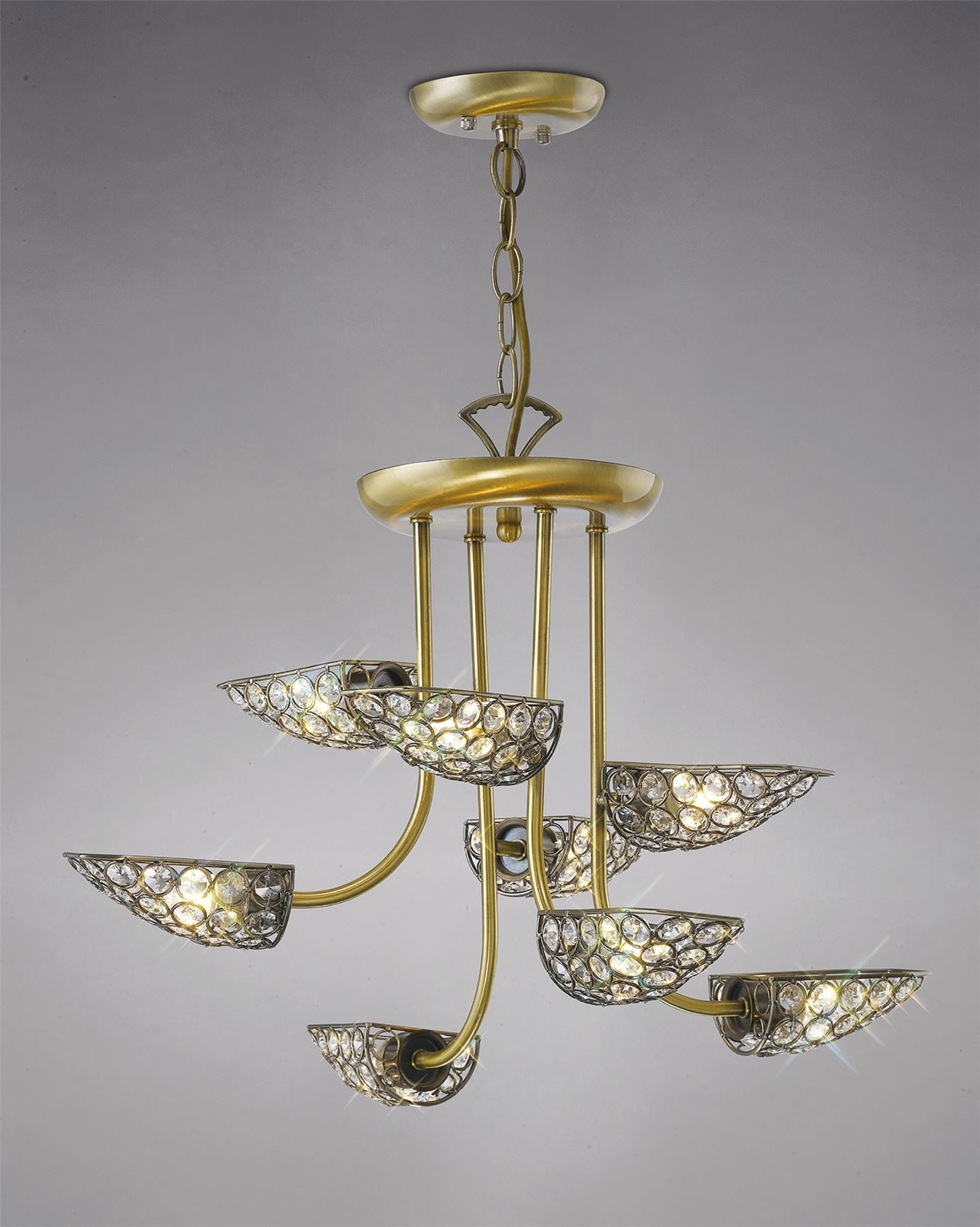 Diyas Ashton 53cm  8 Light G9 Antique Brass/Crystal Ceiling Pendant Light Fitting