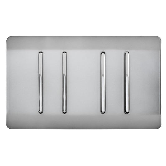 Trendi Artistic Modern Glossy 4 Gang 2 Way Stainless Steel Rocker Double Plate Tactile Light Switch