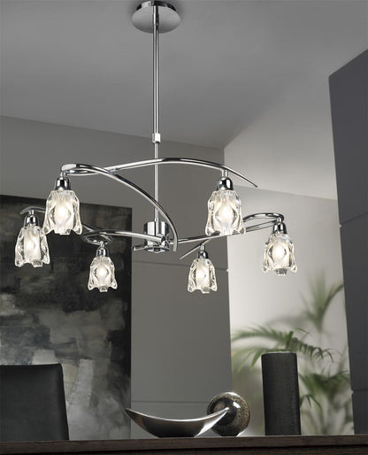 Mantra Amel 61cm Telescopic Convertible To Semi Flush 6 Light L1/SGU10, Polished Chrome, CFL Lamps INCLUDED