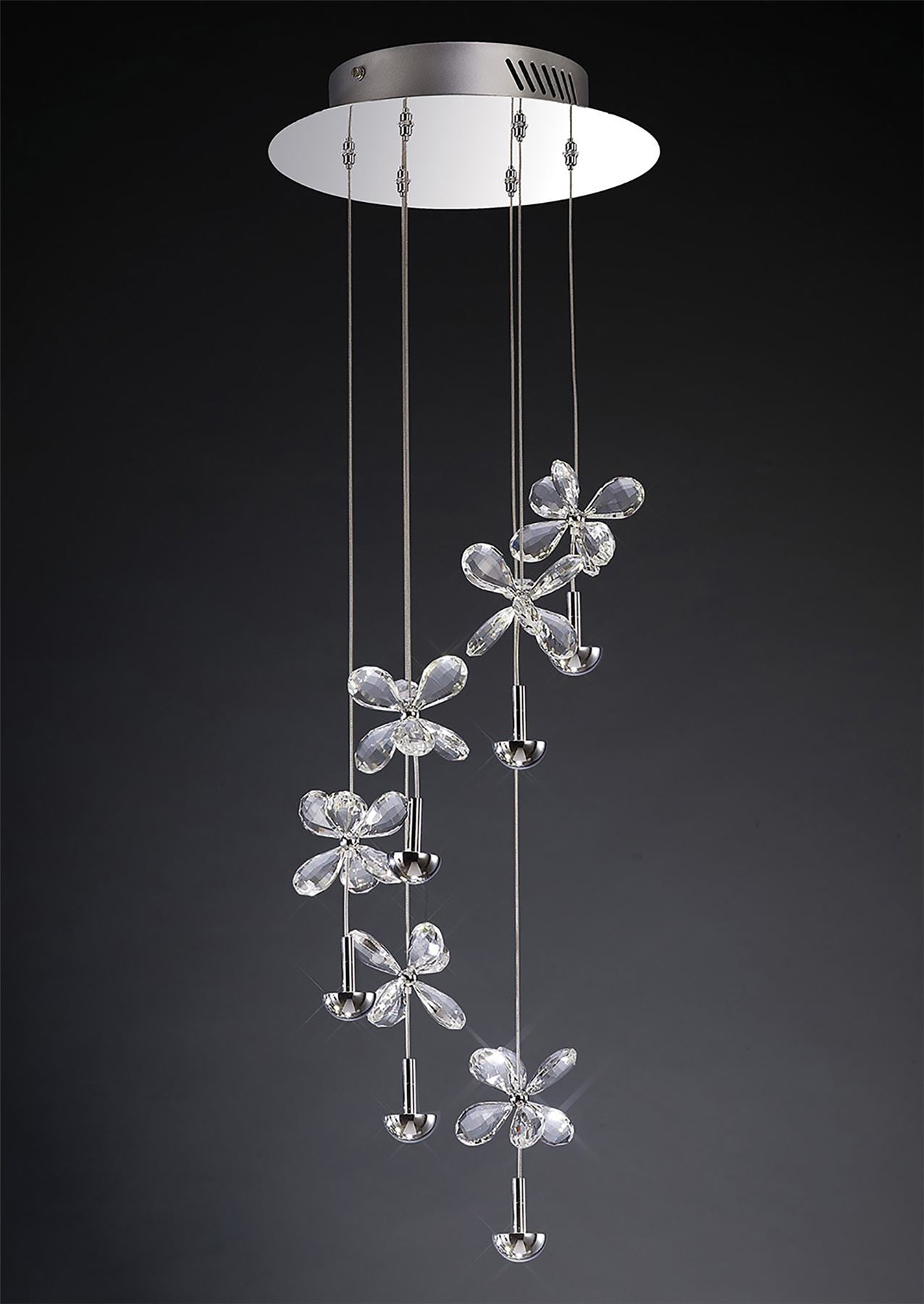 Diyas Aviva 30cm  6 Light 4000K LED Polished Chrome/Crystal Ceiling Pendant Light Fitting