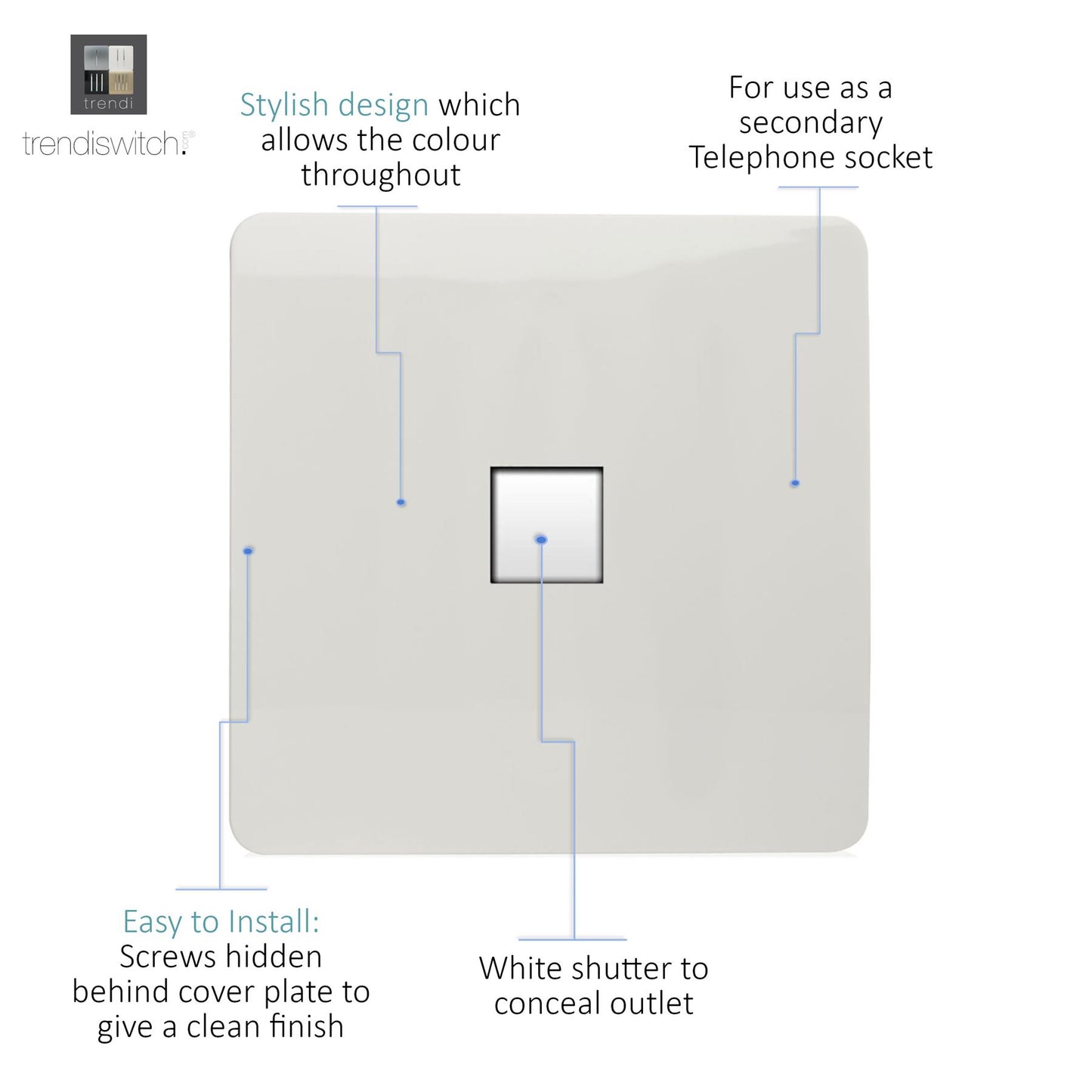 Trendi Switch 1 Gang Cat 3 Telephone Secondary Socket  in Matt White - ART-TLPMWH