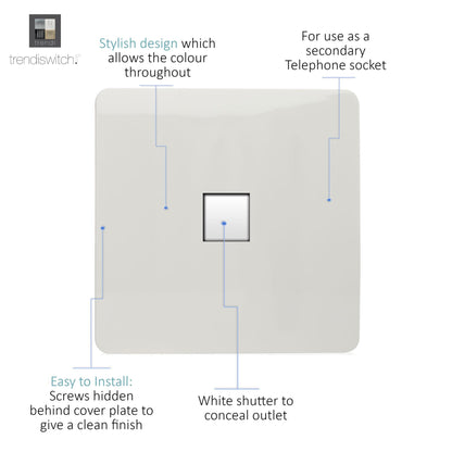 Trendi Switch 1 Gang Cat 3 Telephone Secondary Socket  in Matt White - ART-TLPMWH
