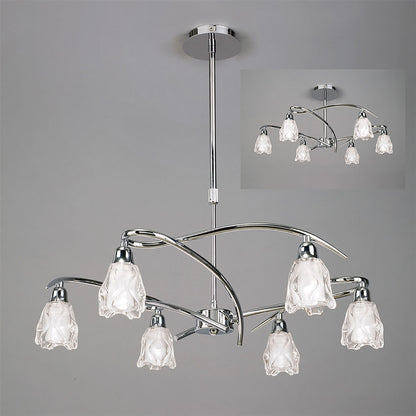 Mantra Amel 61cm Telescopic Convertible To Semi Flush 6 Light L1/SGU10, Polished Chrome, CFL Lamps INCLUDED
