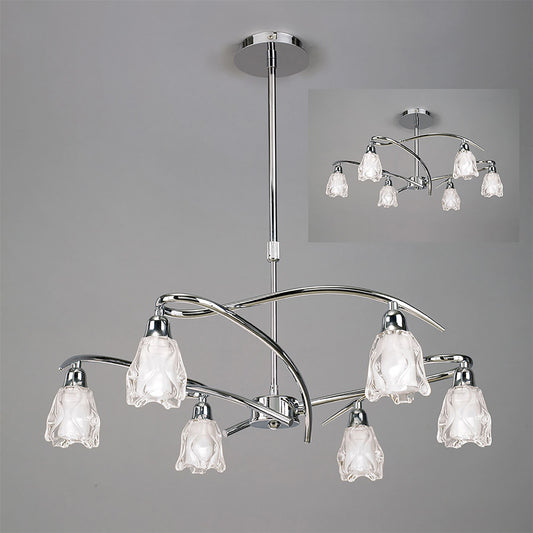 Mantra Amel 61cm Telescopic Convertible To Semi Flush 6 Light L1/SGU10, Polished Chrome, CFL Lamps INCLUDED