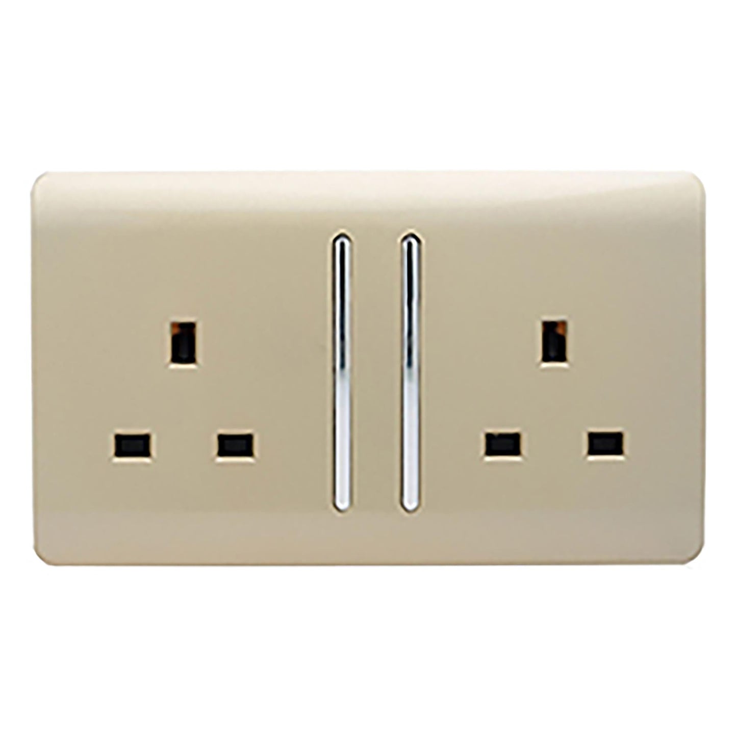 Trendi 2 Gang Artistic Modern Glossy 13 Amp Switched Tactile Plug Socket Champagne Gold (3 Pack)