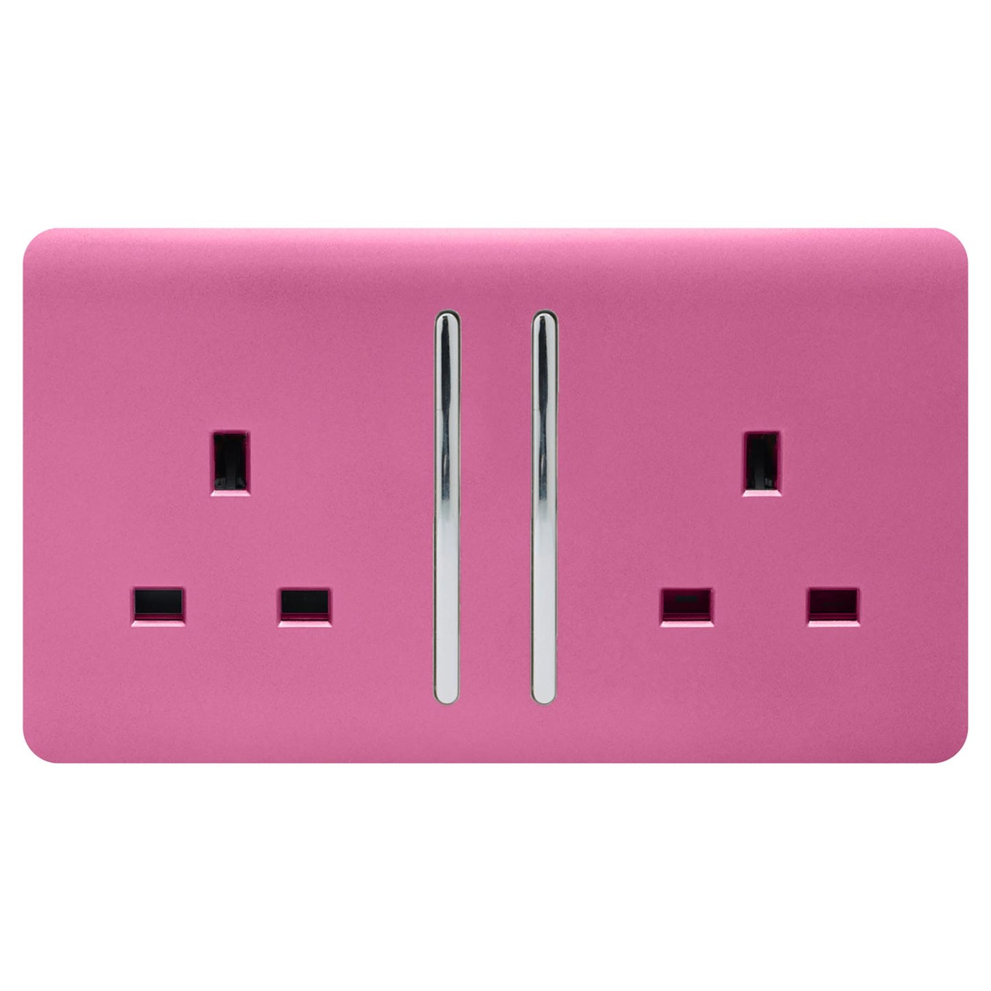 Trendi 2 Gang Artistic Modern Glossy 13 Amp Switched Tactile Plug Socket Pink (5 Pack)