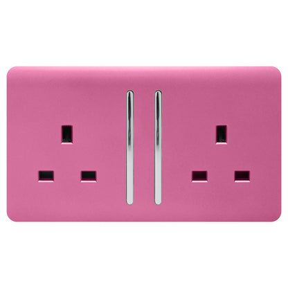 Trendi 2 Gang Artistic Modern Glossy 13 Amp Switched Tactile Plug Socket Pink (5 Pack)