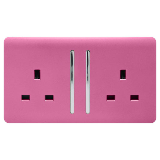 Trendi 2 Gang Artistic Modern Glossy 13 Amp Switched Tactile Plug Socket Pink (5 Pack)