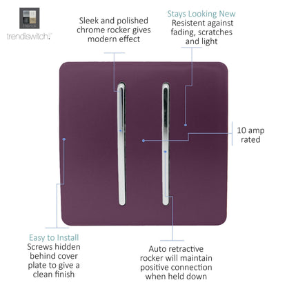 Trendi Artistic Modern Glossy Tactile Auto Retractive 2 Door Bell Switch Plum