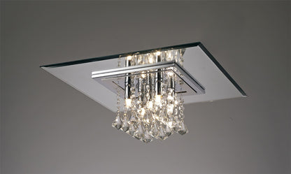 Diyas Starda Flush  Square 5 Light G9 Chrome/Crystal Ceiling Light Fitting