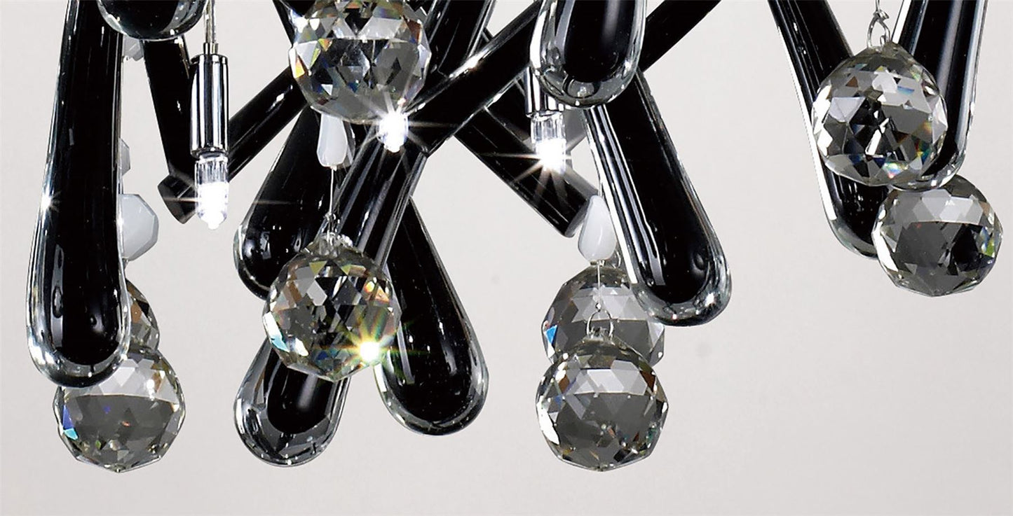 Diyas Class 45cm  Round 10 Light G4 Polished Chrome/Black Glass/Crystal, NOT LED/CFL Compatible Ceiling Pendant Light Fitting