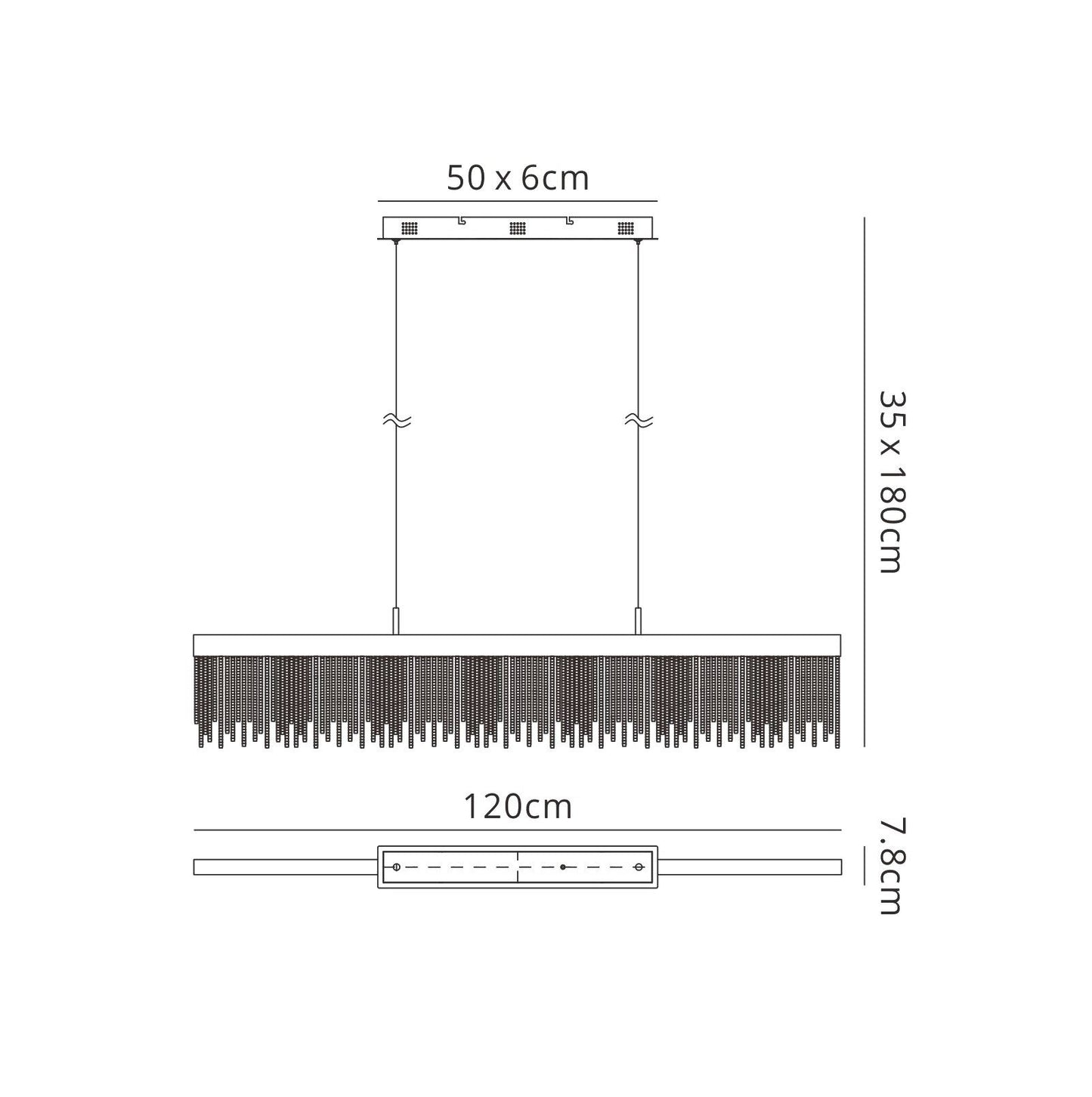 Mantra Fusion Fusion M6250 Cinna Linear Pendant 33W LED, 3000K, 3300lm, Polished Chrome/ Crystal Chain, 3yrs Warranty
