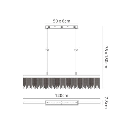 Mantra Fusion Fusion M6250 Cinna Linear Pendant 33W LED, 3000K, 3300lm, Polished Chrome/ Crystal Chain, 3yrs Warranty