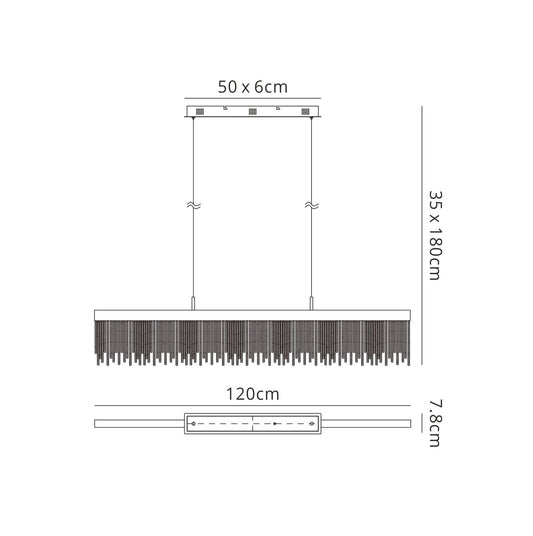 Mantra Fusion Fusion M6250 Cinna Linear Pendant 33W LED, 3000K, 3300lm, Polished Chrome/ Crystal Chain, 3yrs Warranty