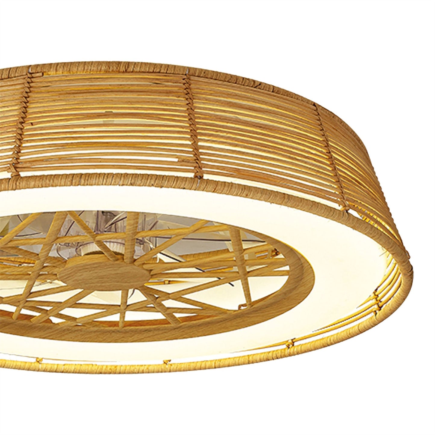 Indonesia 63cm 70W LED Dimmable Ceiling Light With Built-In 35W DC Reversible Fan, Beige Rattan, 4200lm, 5yrs Warranty
