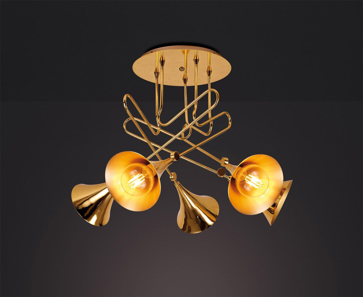 Mantra Jazz Oro M5897 Jazz Ceiling Light, 76cm Round, 5 x E27 (Max 20W), Polished Gold