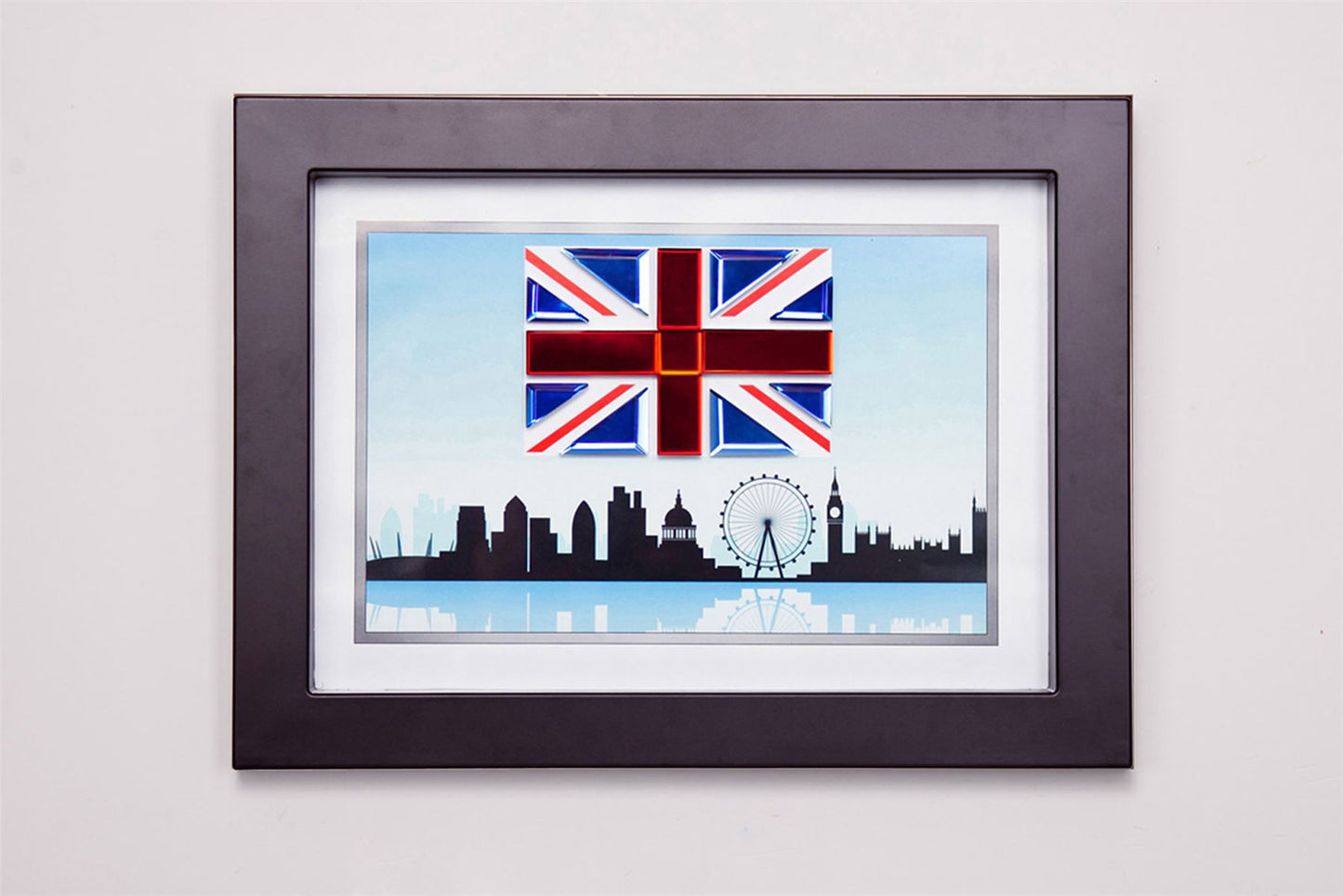 Diyas Home Crystal Wall Art (DH) World London, Black Frame Red, Blue Crystal Framed