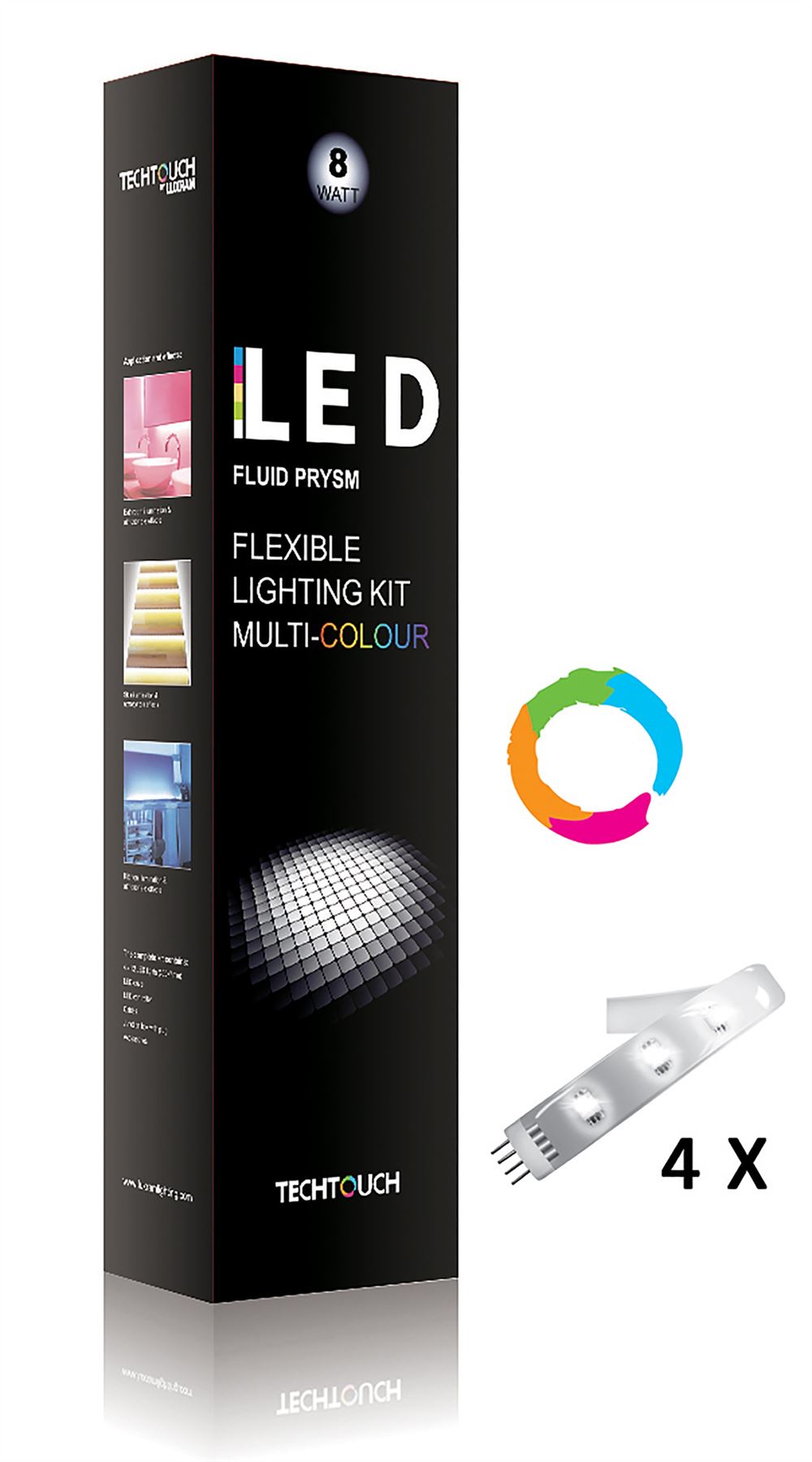 Techtouch Fluid Multi-Coloured Kit 4x12 LED Flexible Strip (8W) Strip