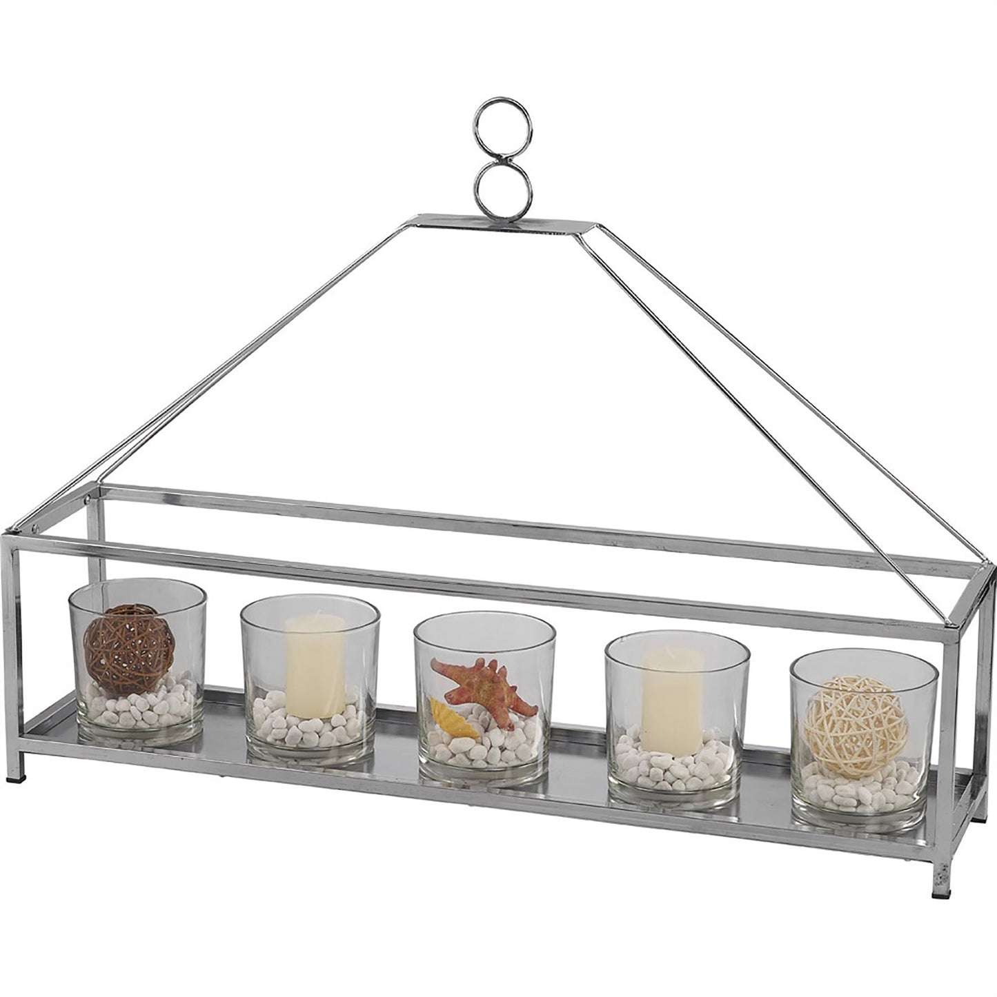 Diyas Home (DH) Athena 4 Candle Holder Large Polished Chrome/Clear Glass Art