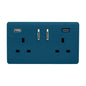 Midnight Blue Screwless 2 Gang Switched Double Socket 13A With 1 x USB-A & 1 x USB-C 65W (Shared), (35mm Back Box Req.), 10yrs Warranty