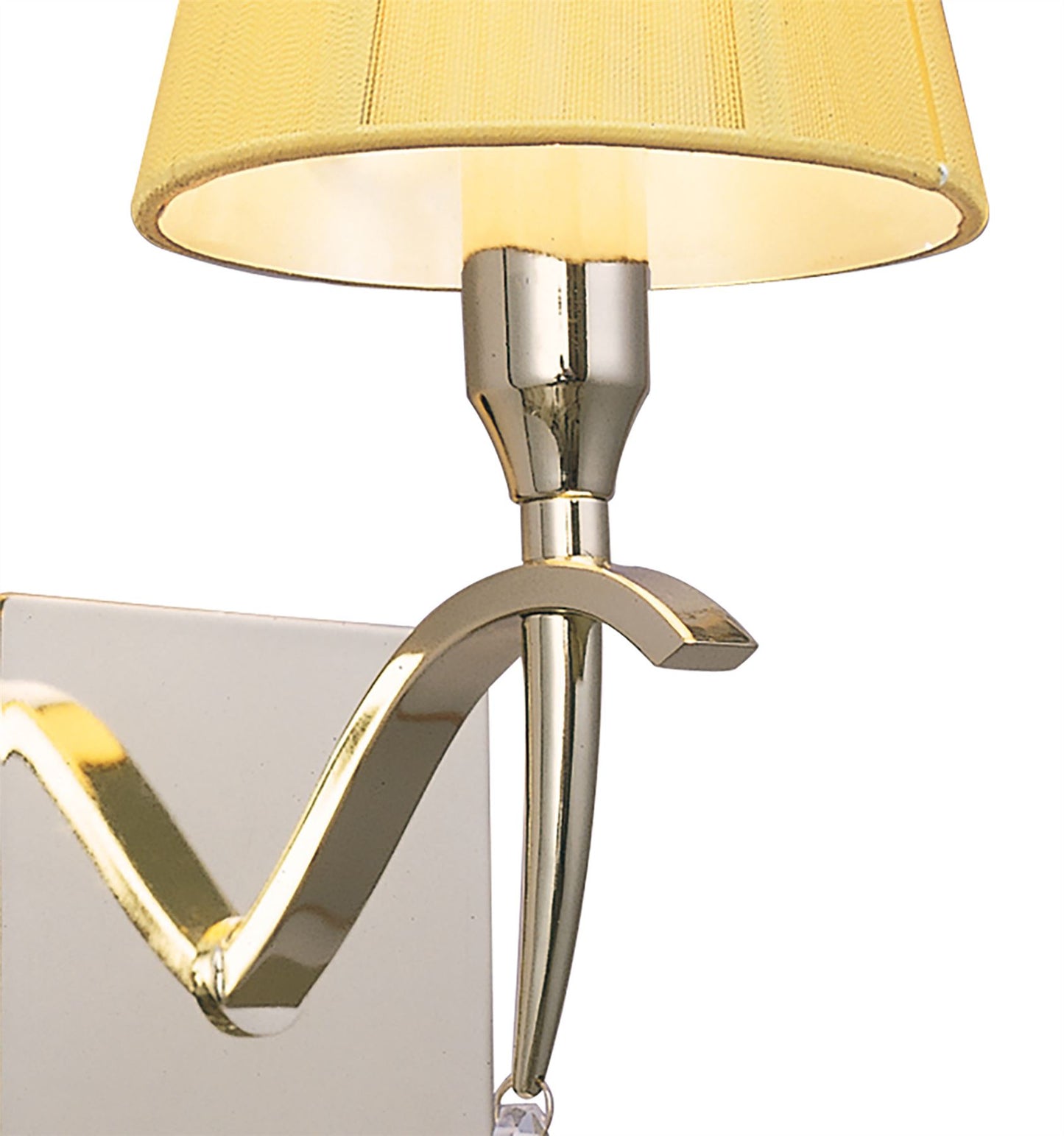 Mantra Siena Wall Light Switched 1 Light E14, Polished Brass with Amber Cream Shade and Clear Crystal