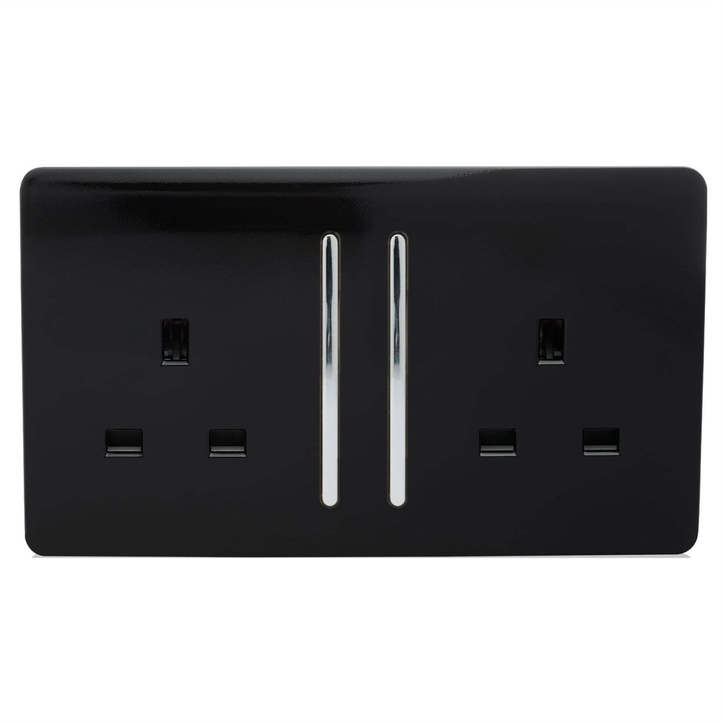 Trendi 2 Gang Artistic Modern 13 Amp Switched Plug Socket Black ART-SKT213LBK