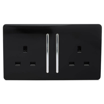 Trendi 2 Gang Artistic Modern 13 Amp Switched Plug Socket Black ART-SKT213LBK