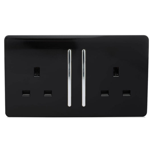 Trendi 2 Gang Artistic Modern 13 Amp Switched Plug Socket Black ART-SKT213LBK