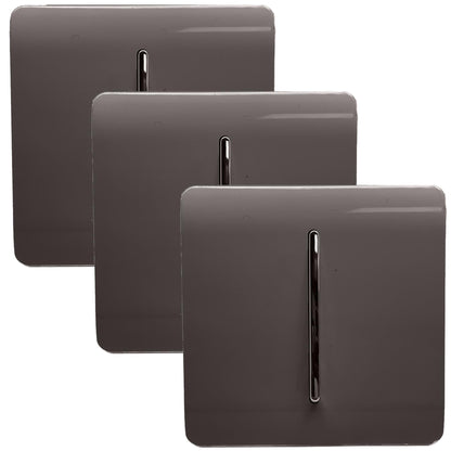 Trendi 1 Gang 2 Way 240V Screwless Artistic Modern Glossy 10 Amp Chrome Rocker Electrical Wall Light Switch in Dark Brown (3 pack)