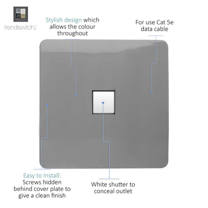 Trendi Artistic Modern Glossy Tactile RJ45 Cat 5e Ethernet Socket Light Grey