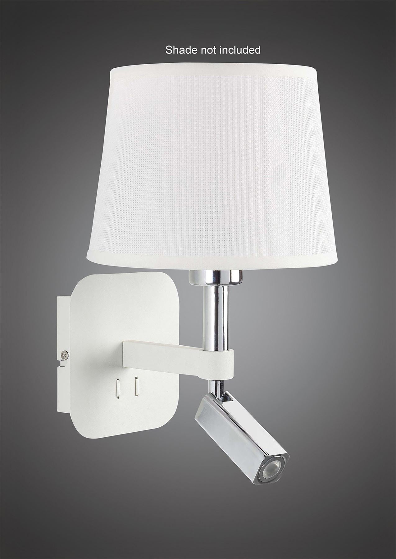 Mantra M5316 Habana Wall Light 1 Light WITHOUT SHADE E27 + Reading Light 3W LED 4000K, 200lm, Matt White/Polished Chrome, 3yrs Warranty