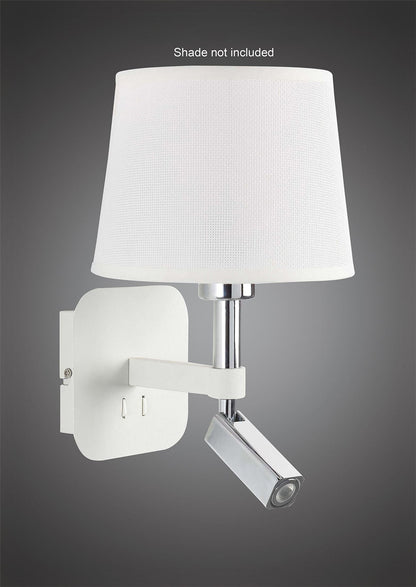 Mantra M5316 Habana Wall Light 1 Light WITHOUT SHADE E27 + Reading Light 3W LED 4000K, 200lm, Matt White/Polished Chrome, 3yrs Warranty