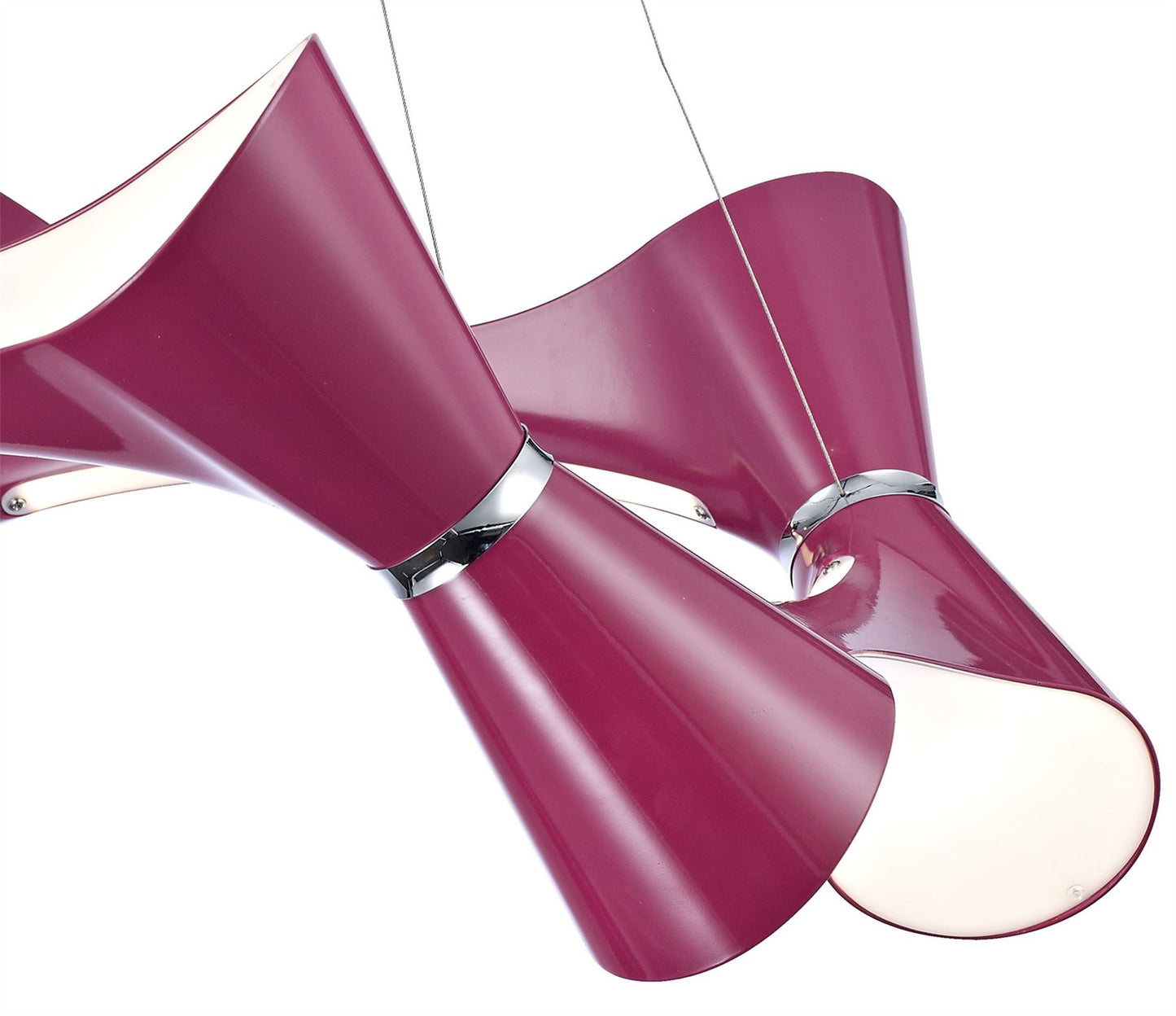 Mantra Ora 80cm Pendant 8 Twisted Round Light E27, Gloss Purple/White Acrylic/Polished Chrome, CFL Lamps INCLUDED