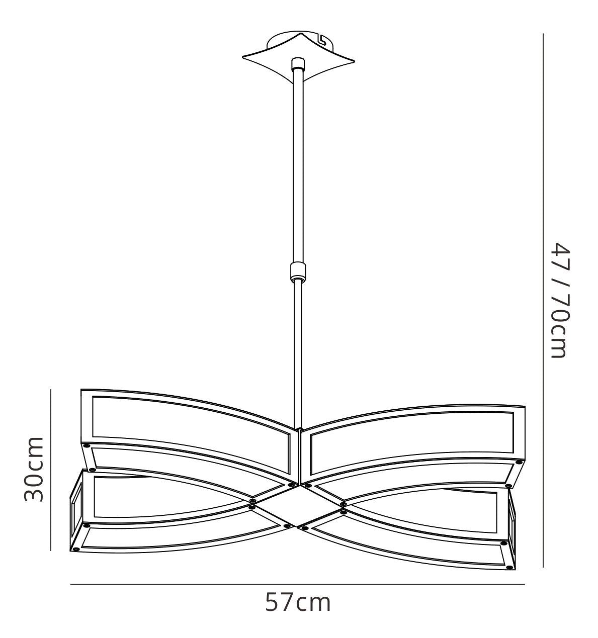 Mantra M0404 Duna Rectangular Telescopic Semi Flush Convertible 4 Light E27, Polished Chrome/White Acrylic, CFL Lamps INCLUDED